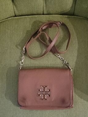 Tory  Burch Brown Pebbled Leather Crossbody with Logo